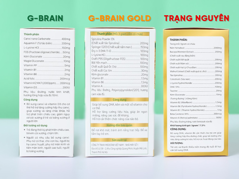 Cốm trí não G-Brain và Cốm trí não GBrain Gold với Trạng Nguyên khác nhau ra sao